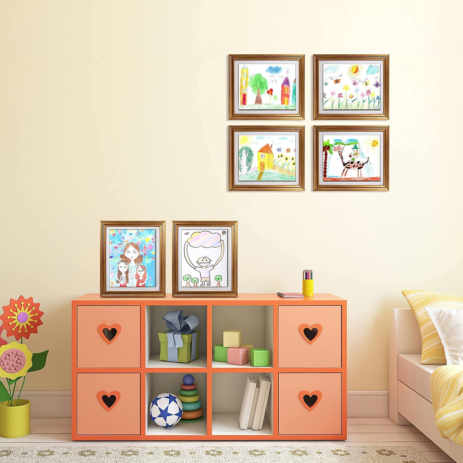 MEBRUDY 8x10 Picture Frames with Mat, Gold Photo Frames Set for Wall or Tabletop Display, 6 Pack